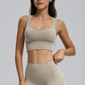 Conjunto Deportivo de 2 Piezas para Mujer: Top Deportivo con Espalda Descubierta y Diseño de Sujetador Deportivo Antichoque con Estampado a Cuadros Sólido y Suave - Product Image 3