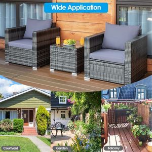 Set Divano Bistrot in Rattan da Esterno a 3 Pezzi con Cuscini, Arredamento Confortevole per Esterni - Product Image 2