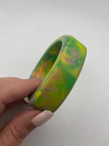 Bracelet jonc classique en résine acrylique avec motif rond brun naturel, bijou unisexe tendance, cadeau - Product Image 3