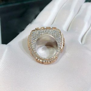 Rhodium Plated Men's Hip Hop <b>Ring</b> With Moissanite Stones Geometric Design <b>Iced</b> Out Micro Pave Style Everyday Wear - Product Image 4