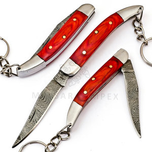 Couteaux pliants en acier Damas faits à la main sur mesure en gros, porte-clés couteaux pliants de poche - Product Image 5