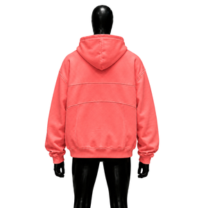 เสื้อฮู้ดดี้โอเวอร์ไซส์สีชมพูคอรัลพรีเมียมสำหรับผู้ชาย ผ้าหนานุ่ม แขนยาวทรงปกติ ผ้าเฟรนช์เทอร์รี่ สีพื้นเรียบง่าย ดีไซน์กระเป๋า รุ่น A - Product Image 2