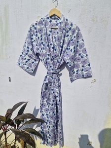 Robe kimono en coton à imprimé floral pour femme, tenue de plage légère, peignoir décontracté, robe portefeuille - Product Image 3