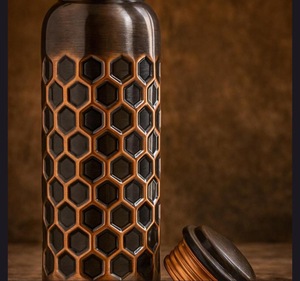 ILAHI's Hammered Copper Eco-Friendly 500ml Tumbler <b>Water</b> <b>Bottle</b> with Lid Classic Design for Home Office Travel Outdoor - Product Image 3