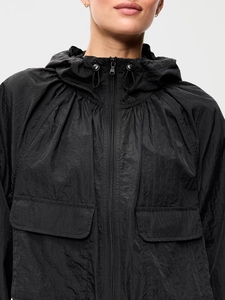 Chaqueta Blusón Safari con Capucha Negra Unisex, Cierre de Cremallera, Ajuste Holgado Informal, Corta, 100% Poliéster, Ropa de Invierno - Product Image 1