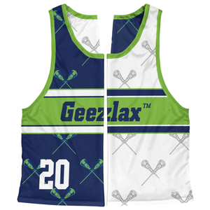Geezlax Custom Sublimated Simple Printed Lacrosse Pinnie <b>Tank</b> <b>Top</b> Unisex <b>White</b> Green Navy 100% Polyester Breathable All Seasons - Product Image 5