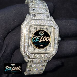 ICE LOOK นาฬิกาควอทซ์ทรงสี่เหลี่ยมผืนผ้าสแตนเลสสตีลสุดหรูสำหรับผู้ชาย 38 มม. หน้าปัดอะนาล็อกประดับเพชร ตัวล็อคแบบพับได้ - Product Image 1