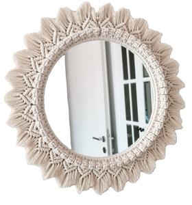 Espejo colgante de pared redondo de macramé DE ARTE bohemio de lujo moderno diseño hecho a mano para decoración de boda, hogar y fiesta - Product Image 1
