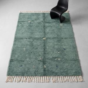 Luxury <b>Teal</b> Hand Tufted Wool Area <b>Rug</b> with Fringe Classic Floral Pattern Flat Pile Carpet for Living Room Bedroom Decor - Product Image 5