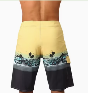 <b>Mens</b> Printed Board Shorts Quick Dry Drawstring Casual Beach Swim <b>Trunks</b> with Pockets Mid Waist Yellow Black Design - Product Image 6