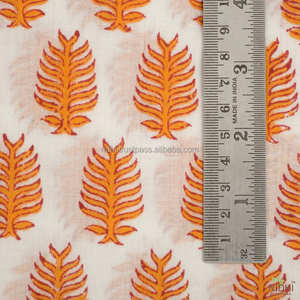 2025 New Gold <b>Yellow</b> Hand Block Leaf Printed 100% Pure Cotton <b>Fabric</b> for Women's Clothing Pillows Bags Outdoor Mattresses Covers - Product Image 5