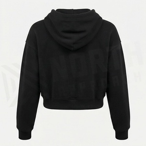 Sweat-shirts à capuche courts pour femmes, sans ourlet, coupe oversize, col à capuche, couleur unie, impression personnalisée, pour l'entraînement sportif, collection automne - Product Image 2