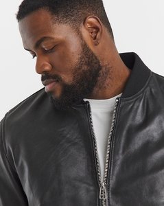 Blouson bomber zippé pour homme en cuir véritable noir, logo personnalisé, léger, respirant, streetwear décontracté - Product Image 4