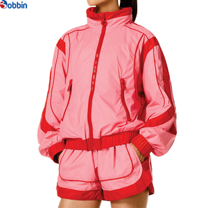 Conjunto de chándal de verano de hip hop de 2 piezas para mujer, top liso, chaqueta corta cortavientos con cremallera de algodón, estilo urbano informal personalizado - Product Image 4