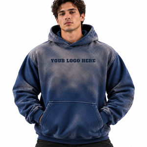 Sweat-shirt à capuche bleu délavé épais coupe oversize pour homme, style streetwear urbain, personnalisable avec logo et marque privée, USA - Product Image 1