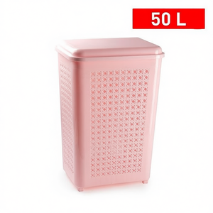 Cesto per Bucato Quadrato Rosa 50 L con Coperchio per Conservazione Vestiti - Product Image 2