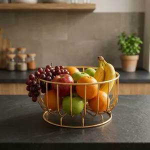 Corbeille à fruits en fil d'or, faite à la main, en métal, support décoratif pour fruits, panier de rangement pour comptoir de cuisine, table à manger - Product Image 6