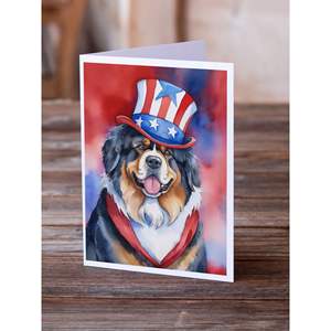 Tibetan Mastiff Patriotic American Whimsical A7 Note Cards 8 Pack <b>5x7</b> Blank Cards with <b>Envelopes</b> for Greetings - Product Image 2