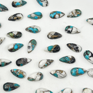 Pierre précieuse naturelle de qualité supérieure AAA+ en turquoise, cabochon à dos plat, pierres brutes bleues, noires et blanches, paire longue pour la fabrication de bijoux - Product Image 5