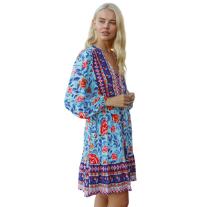 Vestido Mini Estampado con Cuello en V para Mujer, Ropa de Moda - Product Image 1