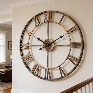 Large Metal Wall <b>Clock</b>, Minimalist Roman Numeral Silent Timepiece, Industrial Living Room Decor - Product Image 4