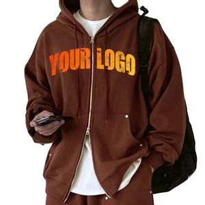 Nouvelle conception, ensemble 2 pièces grande taille pour hommes, survêtement personnalisé avec sweat à capuche à double fermeture éclair et pantalon de survêtement ample à coupe évasée, streetwear - Product Image 2