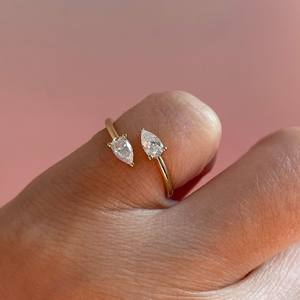 Bague ouverte réglable en or 18K/14K/10K et argent 925, double poire en moissanite, style Toi et Moi, deux pierres en forme de goutte d'eau, pour fiançailles - Product Image 2