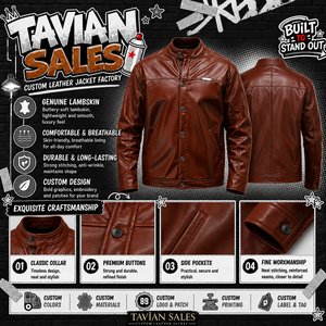 Veste en cuir véritable marron pour homme, col montant classique, boutonnée, décontractée, pour l'hiver, de qualité supérieure, élégante et tendance - Product Image 6