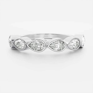 1.50 CT East West Pear Lab Grown <b>Diamond</b> Half Eternity <b>Ring</b> 14K Solid Yellow Gold Bezel Set Stacking Band Wedding <b>Ring</b> - Product Image 4