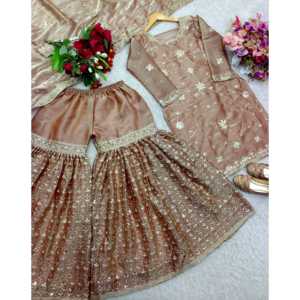 Hermoso top-mono Sarara y Dupatta con Secuencia para fiesta de trabajo - Product Image 5