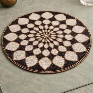 Handmade Luxury Eco-Friendly Floral Pattern Customizable Pewter Grey Beaded Place <b>Mat</b> - Product Image 4