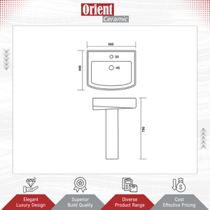Proveedor Líder en la Venta de Lavabos de Cerámica Blanca de la Mejor Calidad con Pedestal para Uso en Baños de Hogares y Hoteles - Product Image 3