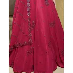 Precioso Lehenga Choli de Georgette Rosa Bordado, Semi-Confeccionado, para Recepciones, por Zeel Clothing - Product Image 2