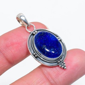 Colgante de lapislázuli, collar de piedras preciosas hecho a mano en plata de ley 925, joyería de diseñador, regalo de lujo para mujer - Product Image 1