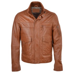 Handcrafted Woven Coated Genuine Cowhide <b>Leather</b> Vintage <b>Jacket</b> with Stand Collar and Front Logo Distressed Design for <b>Men</b> - Product Image 1