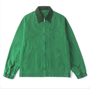 Veste de travail en toile verte pour homme, coupe classique, style vintage, effet délavé, fermeture éclair, coupe ajustée, veste pour homme - Product Image 6