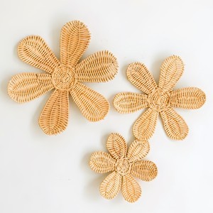 Ensemble de fleurs en rotin le plus vendu tenture murale fleurs faites à la main tentures murales naturelles décor de chambre pour les filles - Product Image 1
