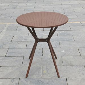Modern Outdoor Round <b>Table</b> <b>Brown</b> Metal Frame Perforated Top Durable Waterproof UV-Resistant Stackable Patio Furniture - Product Image 3