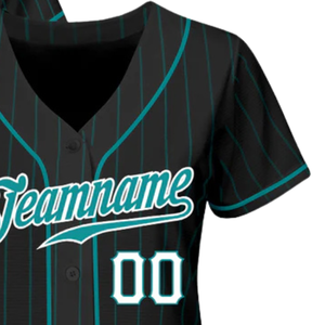 Black Aqua Pinstripe Teal White Baseball Jersey for Men Button Down Team Uniform Breathable Lightweight <b>Athletic</b> Sports Apparel - Product Image 5
