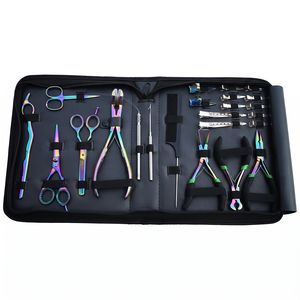 <b>Multi</b> Method Hair Extension <b>Tool</b> Kit Micro Ring Tape In Keratin Bond Application <b>Pliers</b> Threaders Black Carry Case - Product Image 1