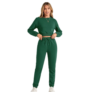 Women Tracksuit Set Crop Top Jogger Pants Casual Sportswear Gym Workout Outfit Comfortable Two Piece Set Activewear With Custom - Product Image 2