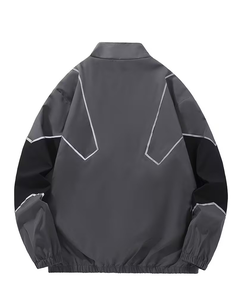 Men's Color Blocking Windproof <b>Racer</b> <b>Jacket</b> Stand Collar Zipper Sporty Style Autumn Polyester Material - Product Image 2