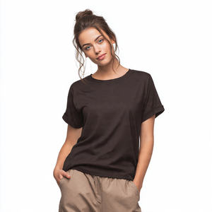 Camiseta de Manga Corta Roja para Mujer, Estilo Casual de Verano, 100% Algodón, Teñido Liso - Product Image 6