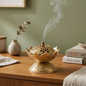 Brûleur d'encens en laiton avec couvercle perforé en forme de dôme, base lotus, porte-encens rituel traditionnel, décoration de temple indien, vente en gros - Product Image 2