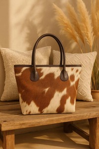 Bolso Tote Ligero de Cuero de Vaca con Pelo, de Cuero Genuino, Estilo Vintage, Gran Capacidad, Portátil - Product Image 4