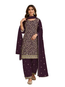 Conjunto de salwar kameez de rayón bordado en morado para mujer, traje tradicional indio pakistaní para bodas, material de vestido, traje punjabi. - Product Image 3