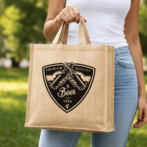 Sac fourre-tout personnalisé en jute avec poignée courte, ouvert, pour bouteilles, avec logo sérigraphié, promotionnel, pour vin, bière, rangement et courses - Product Image 4