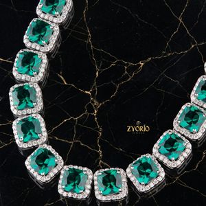 Luxury Emerald Cut Green Stone Tennis <b>Necklace</b> for Women White Gold Plated Bridal <b>Statement</b> Jewelry American European Fashion Em - Product Image 2
