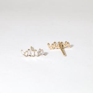 Boucles d'oreilles clous en diamant de laboratoire taille baguette 14K 18K en or jaune massif 0,31 ct couleur E clarté VVS pour femme - Lot de 14 paires - Product Image 2