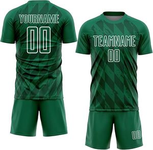 Conjunto de Camiseta y Pantalones Cortos de Fútbol Personalizados para Hombre, Diseño Geométrico Verde, Cuello Redondo Sublimado, Uniforme Deportivo Transpirable - Product Image 1